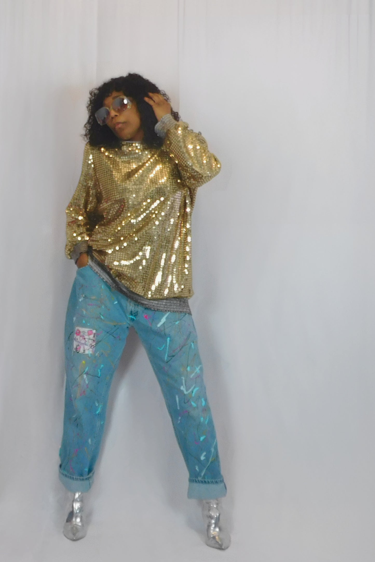 I'm Your Disco Queen three flaggs Gold and Silver Sequin Top