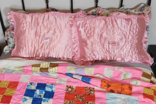 Vintage Satin Rosette Pillow Shams Set of 2