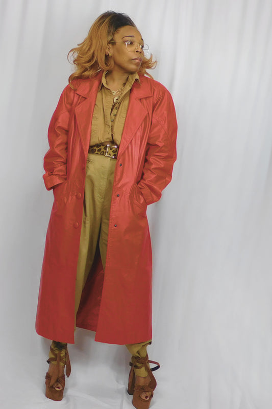 Red Hot To Handle Comint Leather Trench Coat