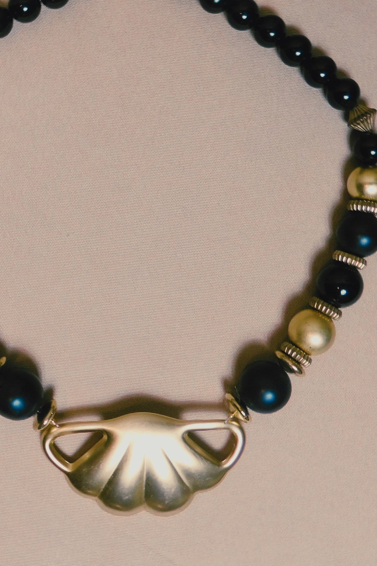 80s Black and Gold Shell Statement Necklace
