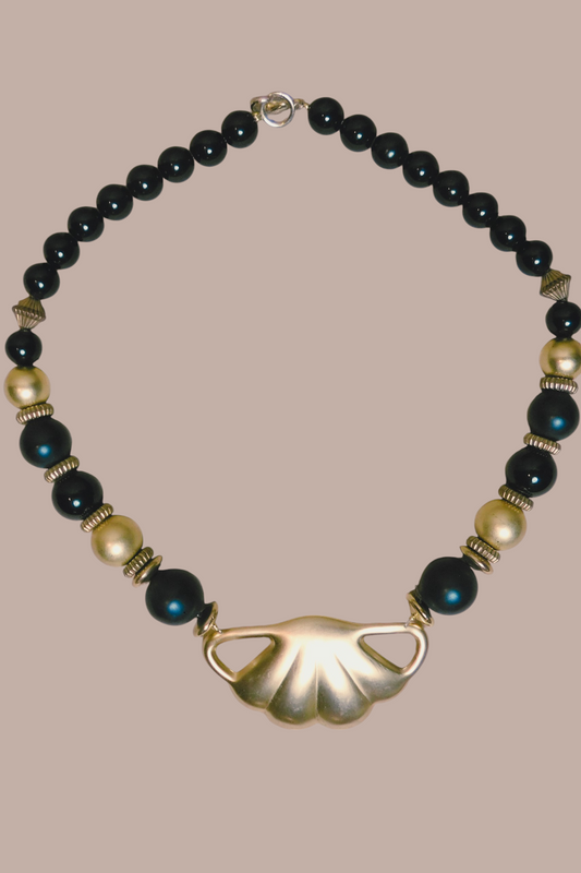 80s Black and Gold Shell Statement Necklace
