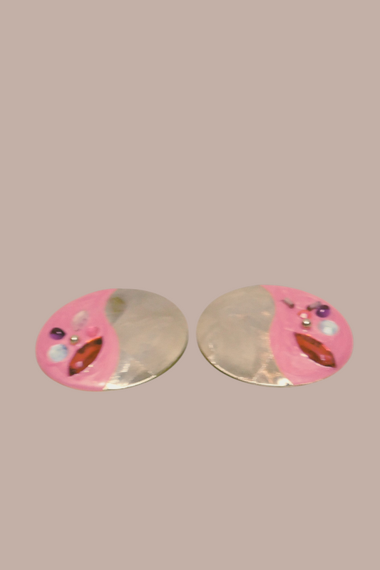 80s Pink and Gold Yin Yang Statement Earrings