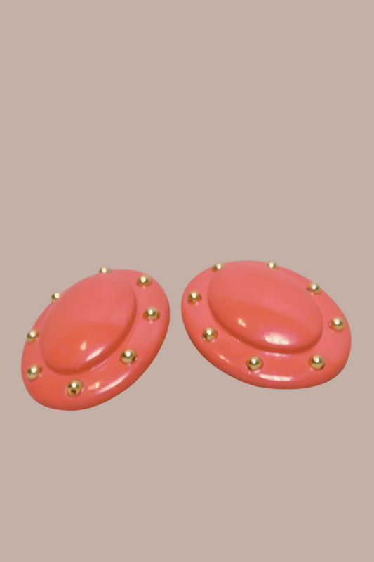 80s Red Statement Earrings with Gold Studs