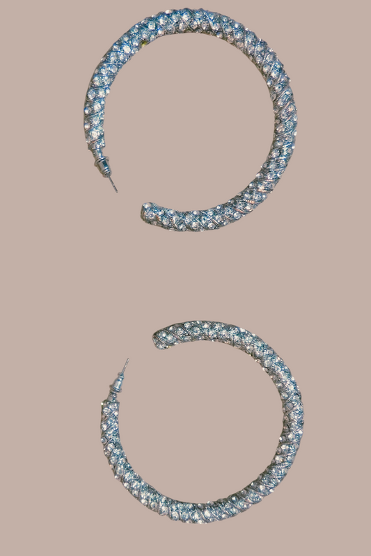 Large Rhinestone Silver Hoop Earrings