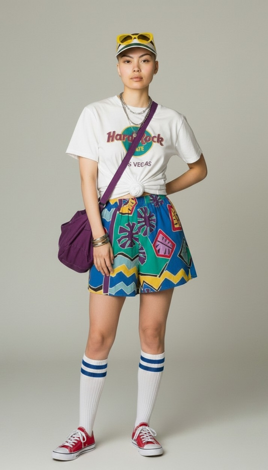 80s Colorful Tropical Print Shorts