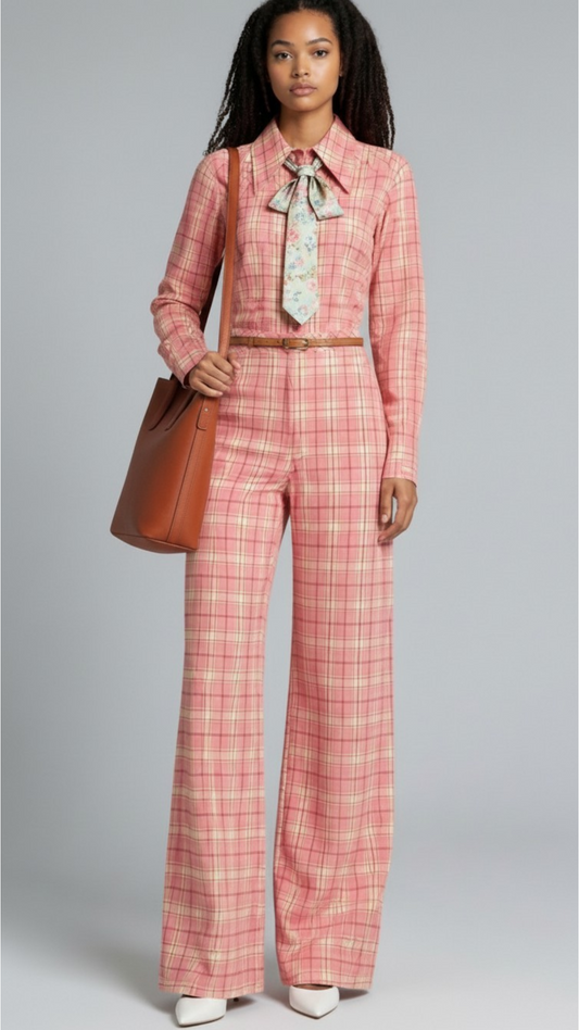 70s Pink Plaid Leisure 3 Piece Set