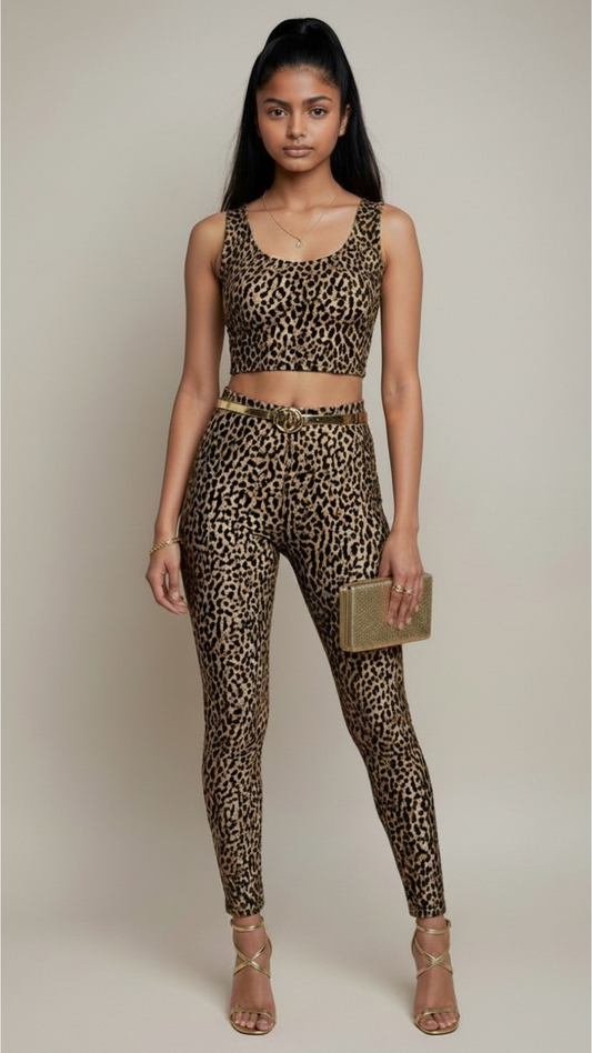 80s Parklane Leopard Print Crop Top and leggings Set