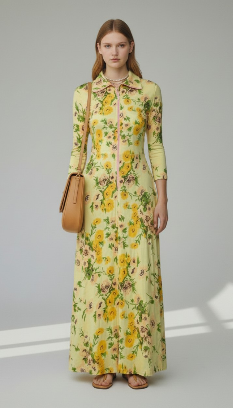 70s Floral long House Dress