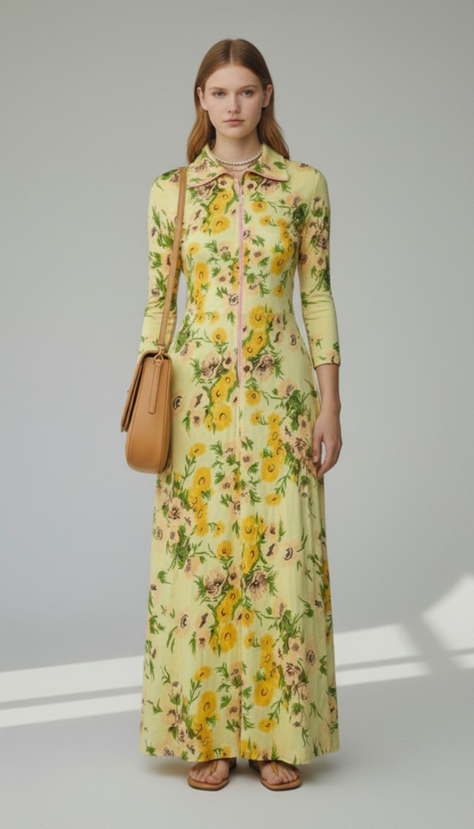 70s Floral long House Dress