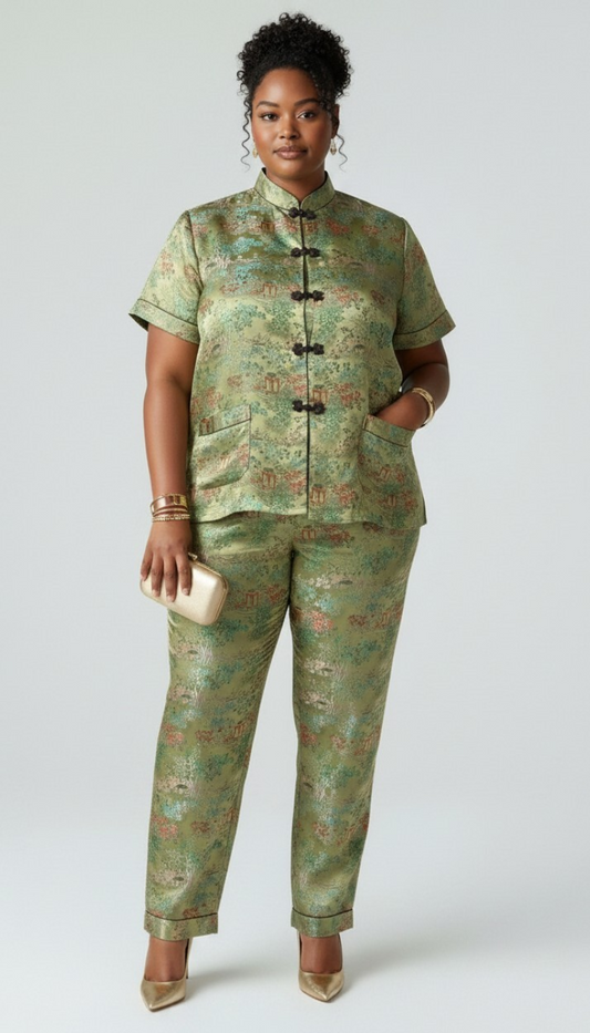60s Longevity Asian  Silk  Pajama Set