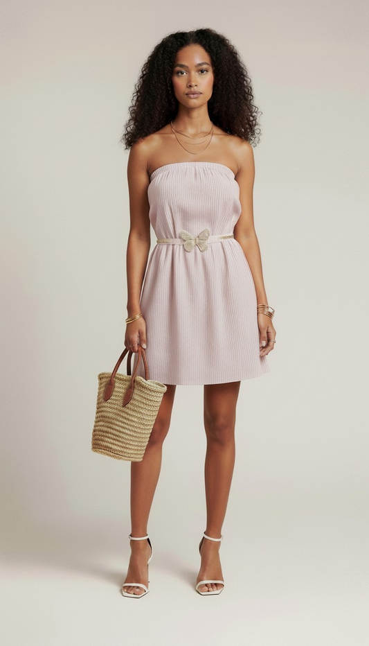 80s Water, Water Every Wear Strapless Pink and White Dress