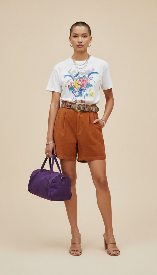 80s Colorful Floral Tee with Glitter