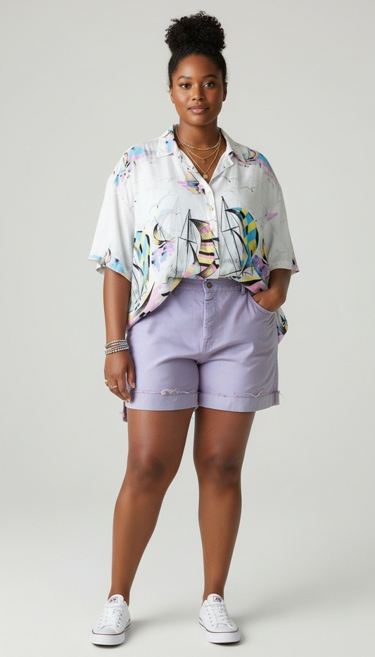80s Golden Wings Blue and Pink Striped Cut-off Shorts