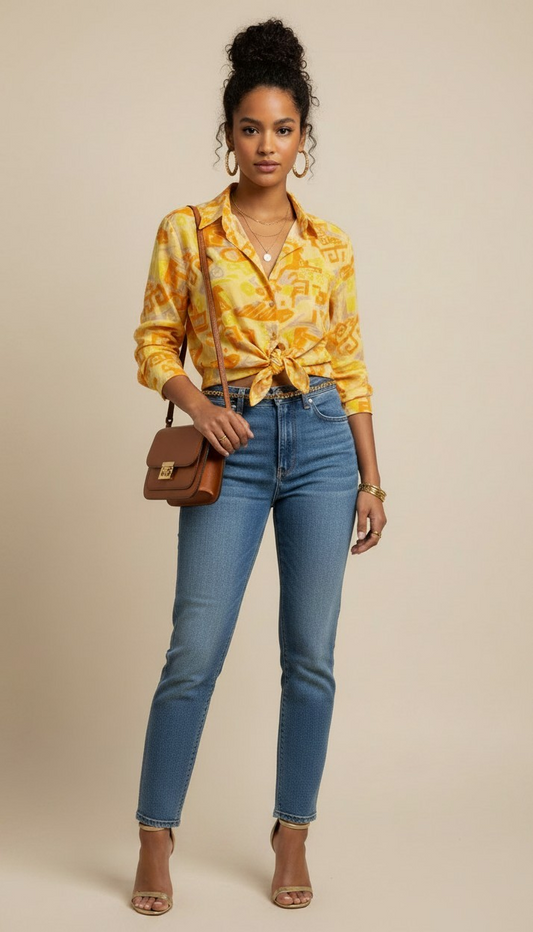 60s Abstract Print Button-Up Shirt