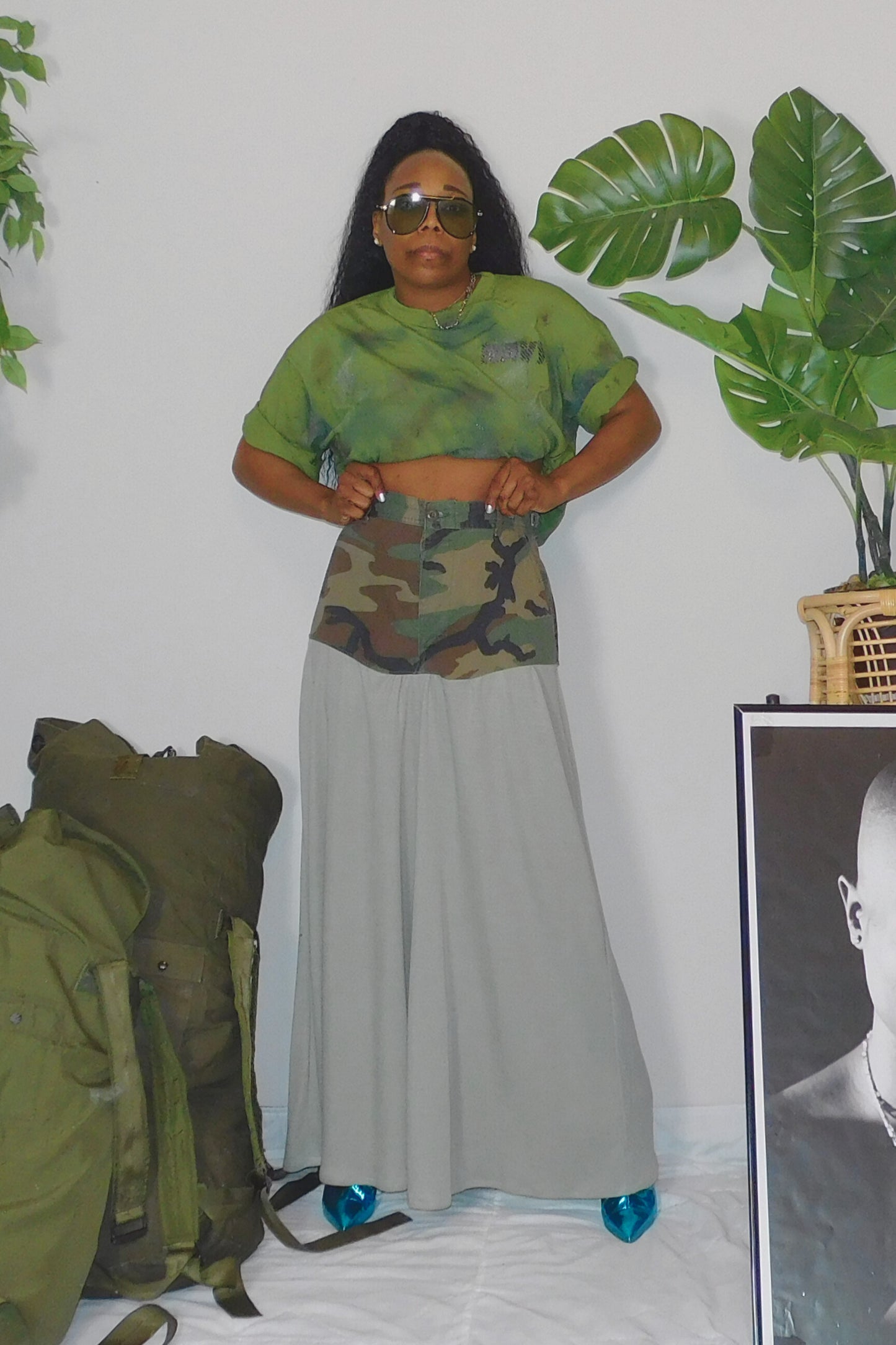 SOLDIER OF FORCE x Sew Lovely With Grace Waist Deep Wide Leg Camo Pants
