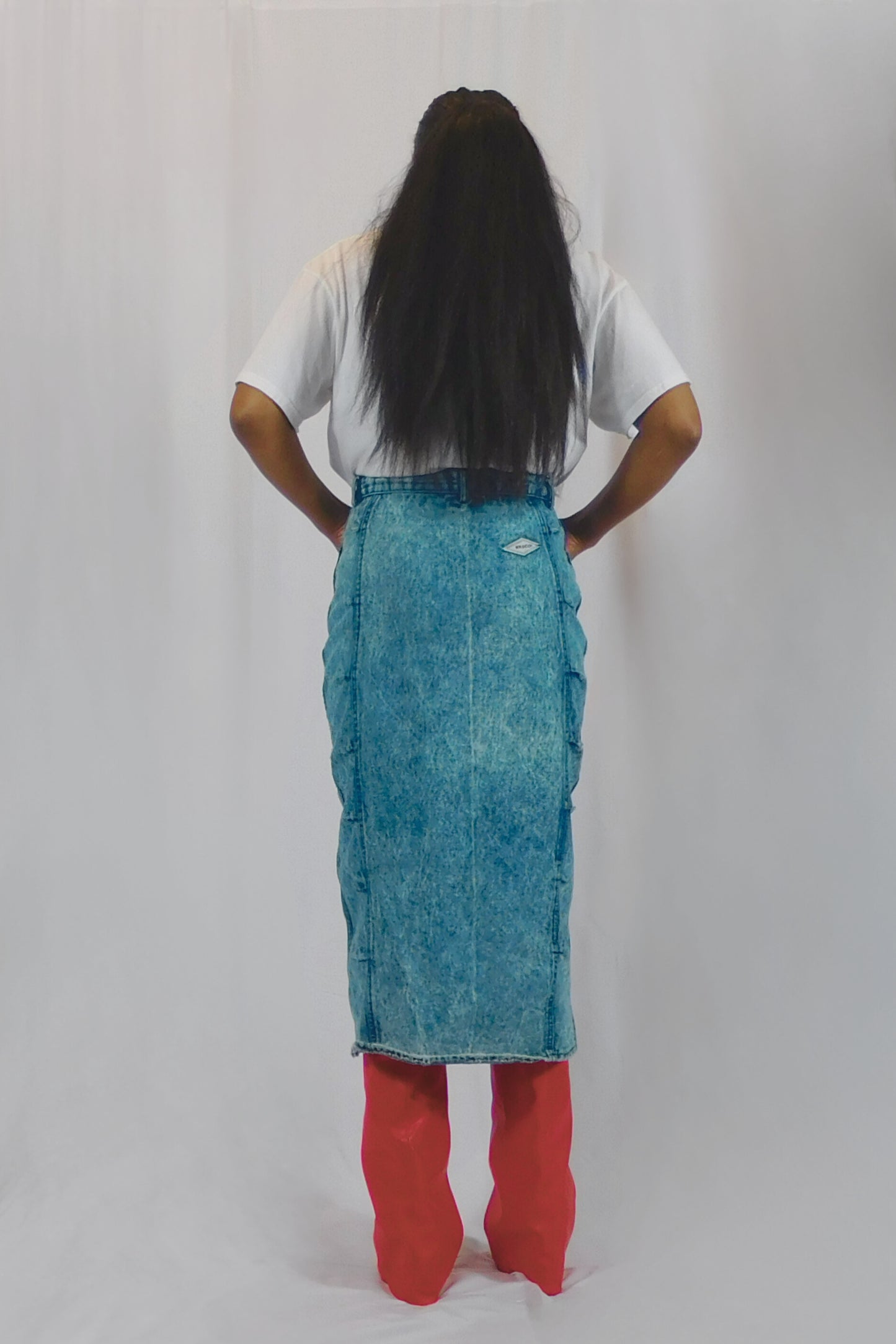 Around The Way Girl Vasco Acidwash Midi Denim Skirt