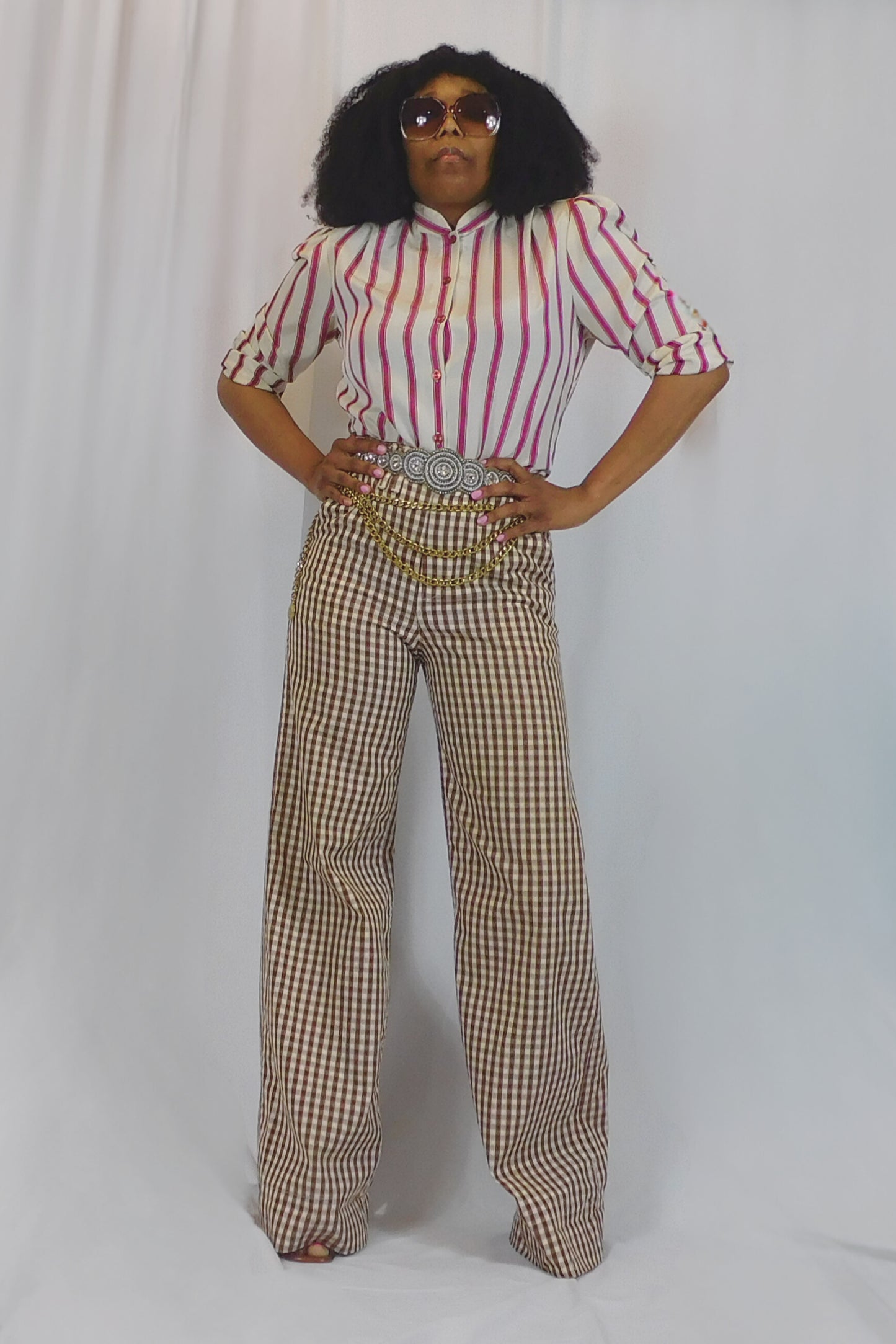 She Get It From Her Mama! Gingham Bellbottom Pants