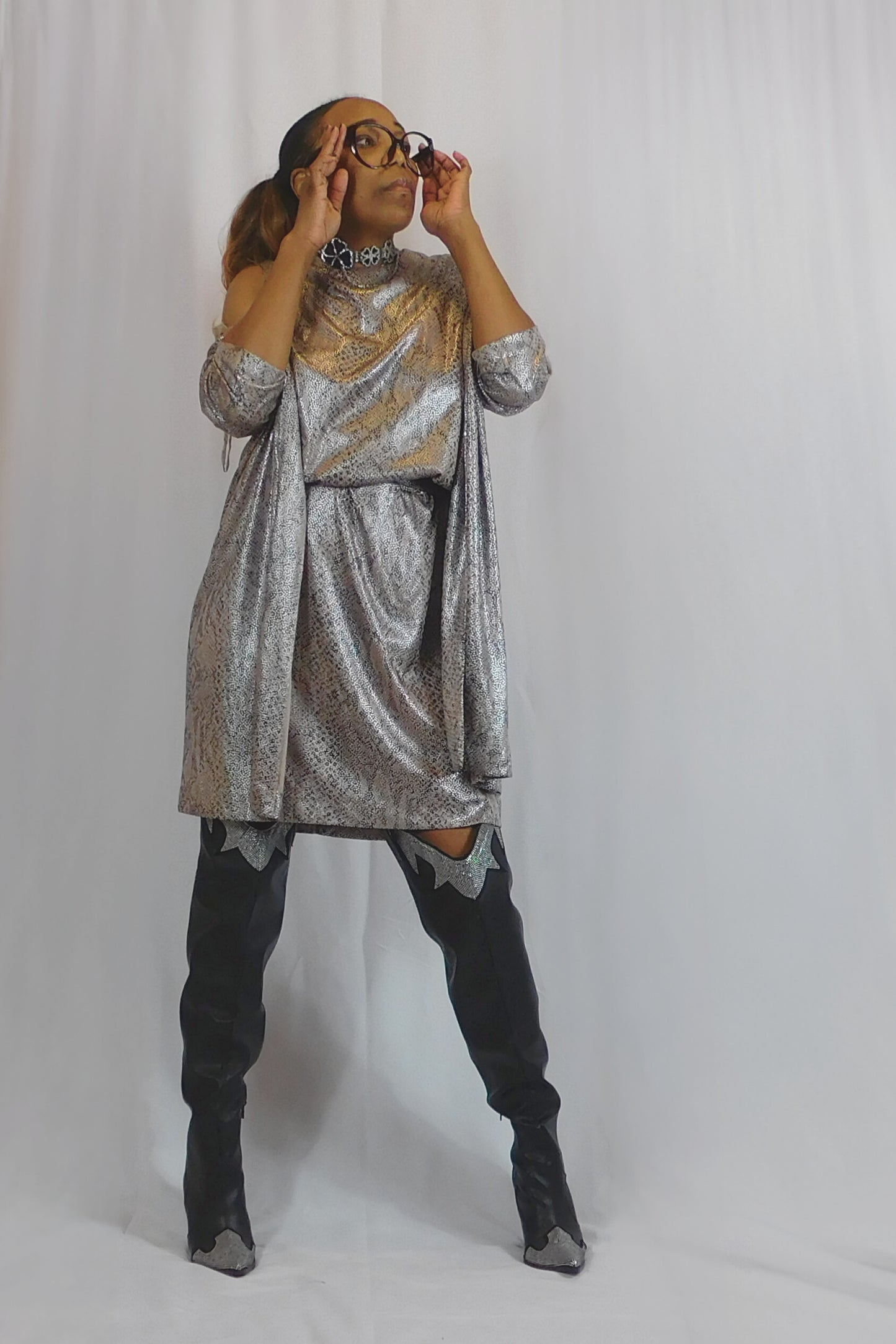 Shine Bright Like A Diamond Patra Snakeskin Metallic Dress Set.