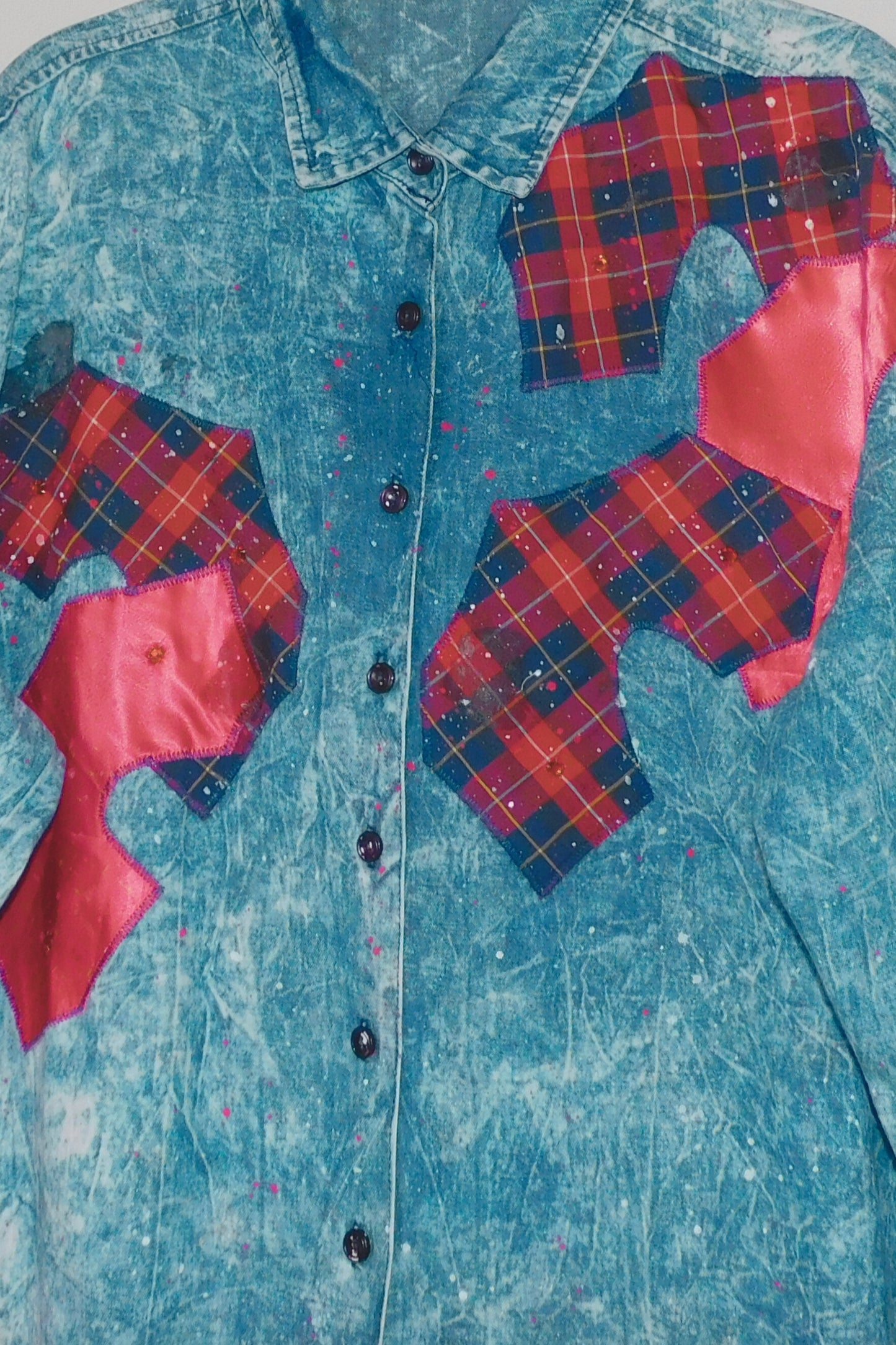 Rock N Plaid Acid Wash Button Up Top