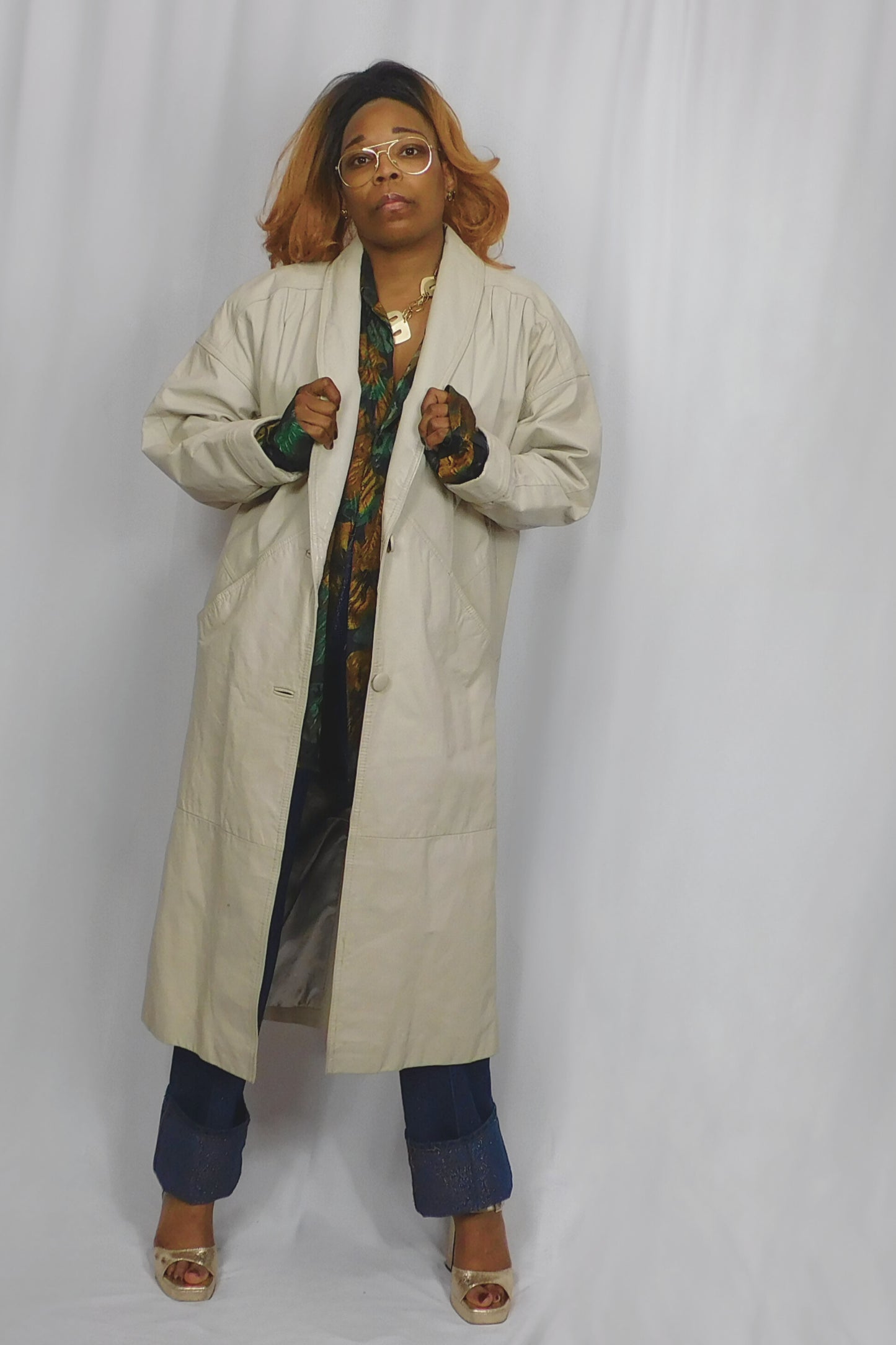 Not A Neutral Girlie Jacqeline Ferrar Cream Leather Trench Coat